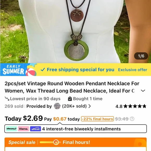 Vintage Wooden Boho Tribal Necklace Geometric - Picture 4 of 4